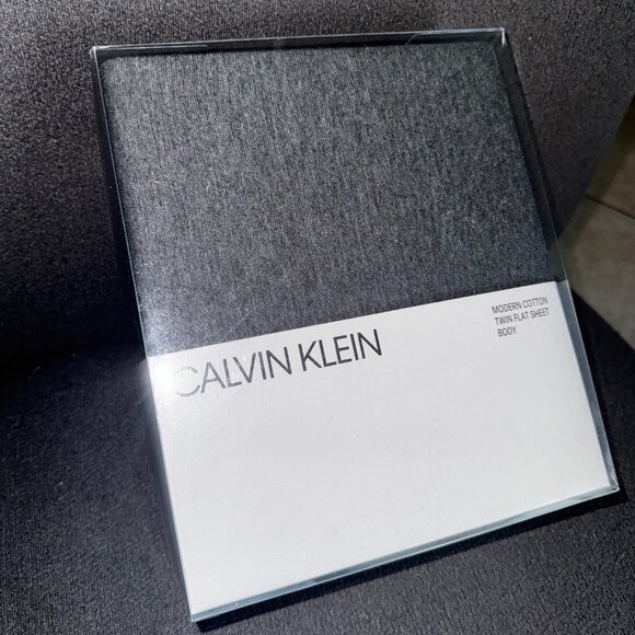 Calvin Klein NEW Modern Cotton Jersey TWIN Flat Sheet Charcoal Gray Body Soft - Picture 1 of 4